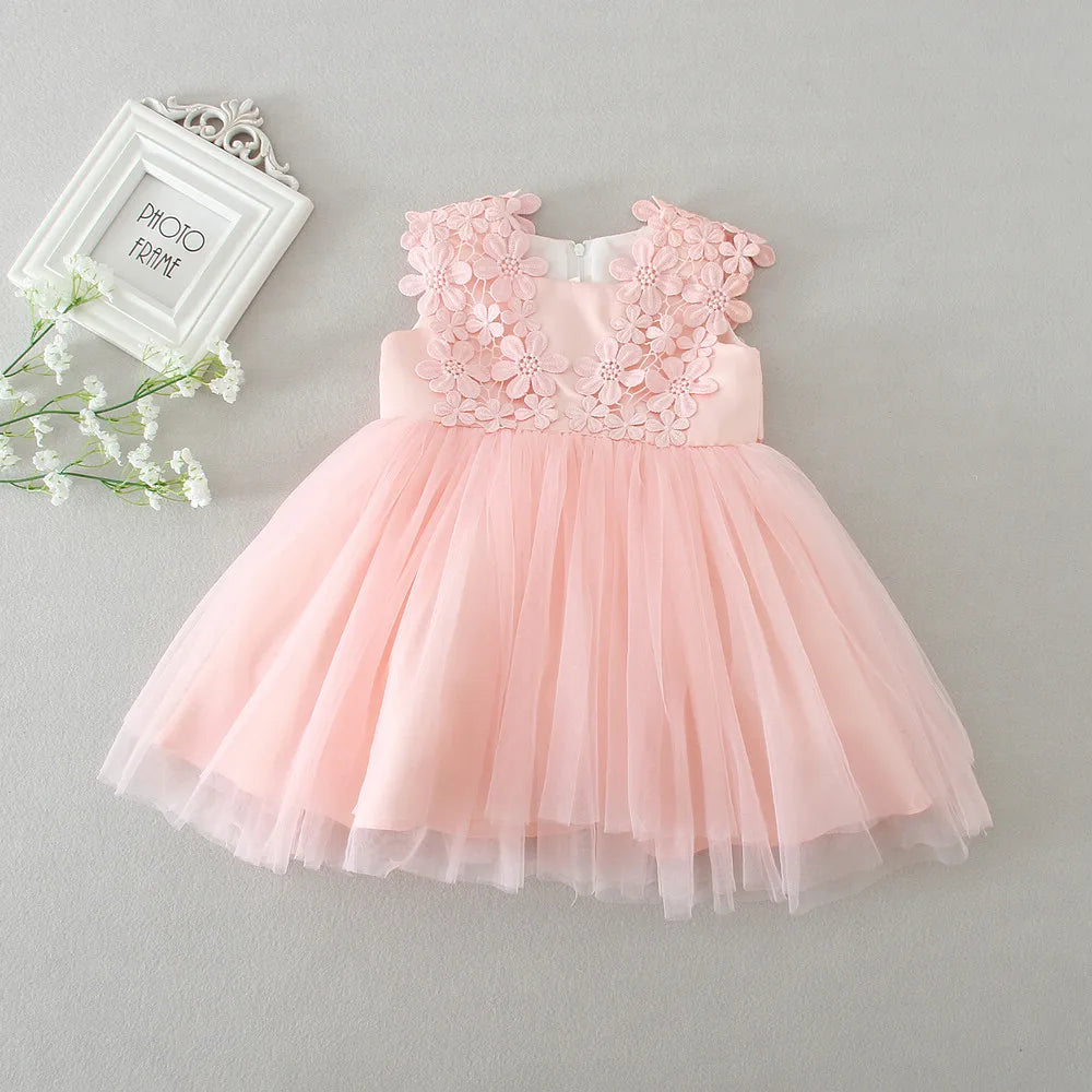 Vestido tule e renda floral - Rosa Encantado