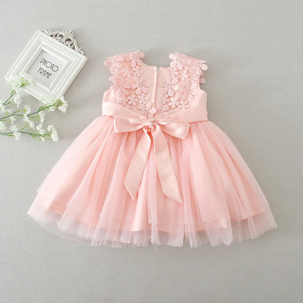 Vestido tule e renda floral - Rosa Encantado