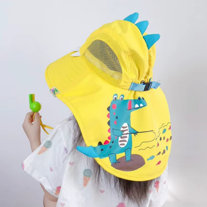 SombraKids - chapéu 360° com proteção UV, regulagem e apito chama papai e mamãe