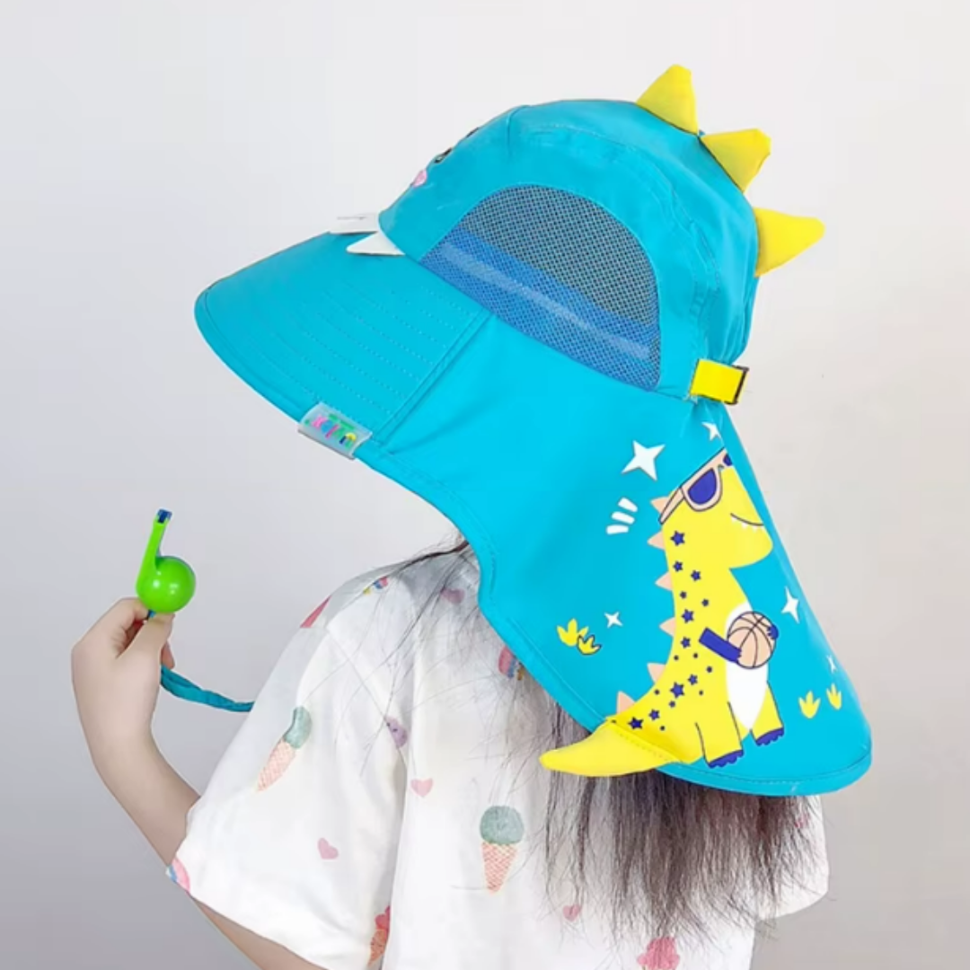 SombraKids - chapéu 360° com proteção UV, regulagem e apito chama papai e mamãe