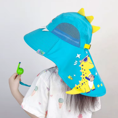 SombraKids - chapéu 360° com proteção UV, regulagem e apito chama papai e mamãe