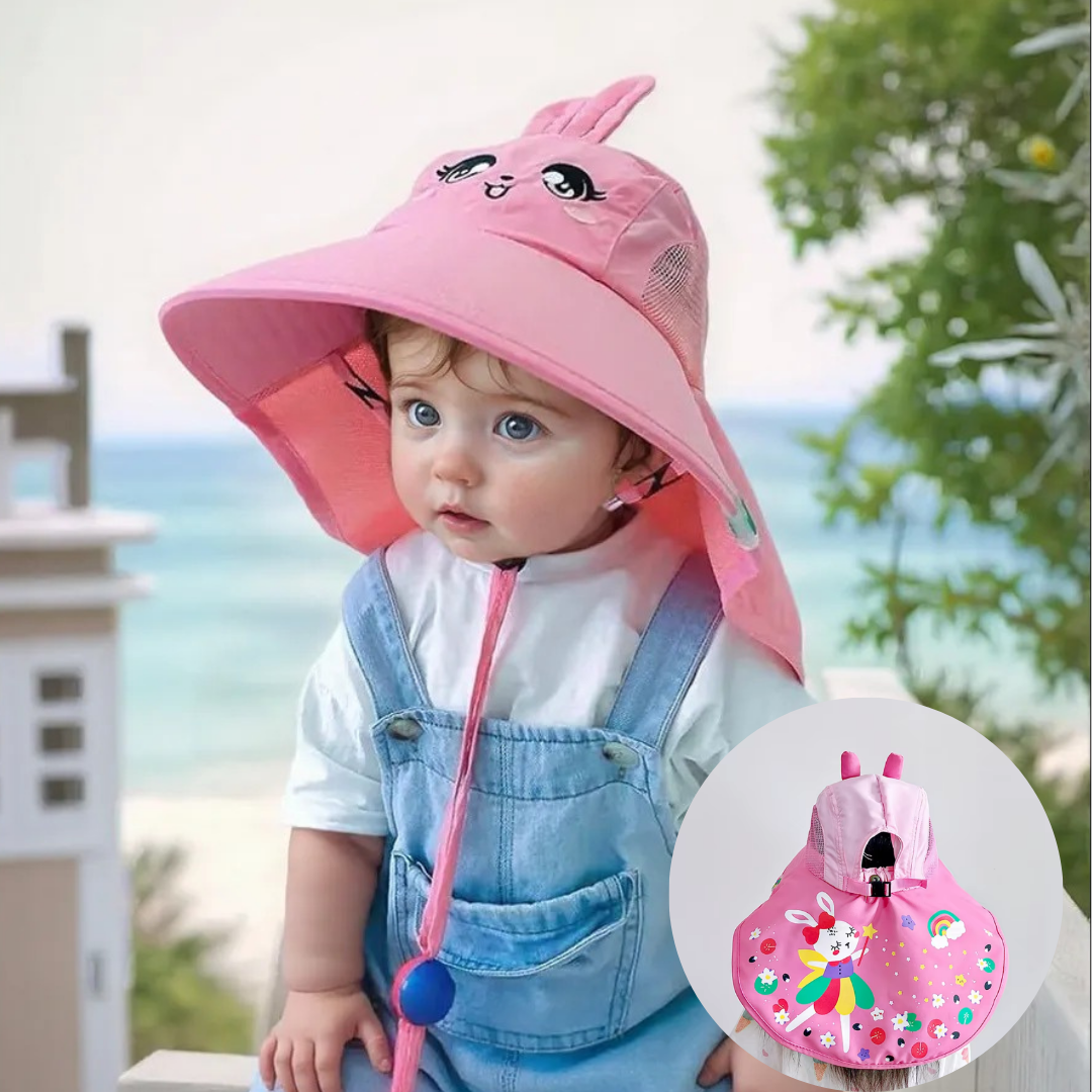 SombraKids - chapéu 360° com proteção UV, regulagem e apito chama papai e mamãe