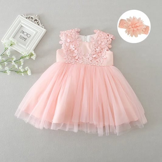 Vestido tule e renda floral - Rosa Encantado