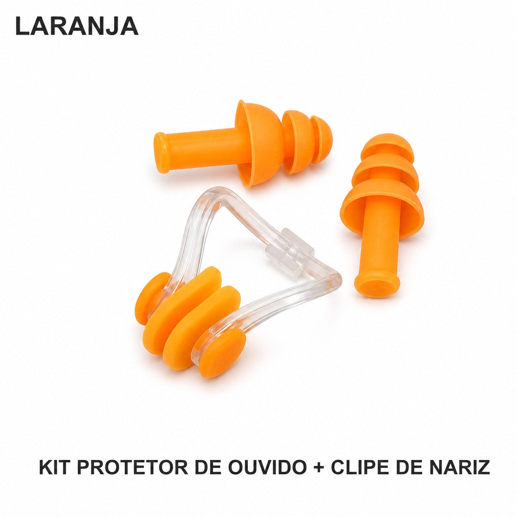 Kit protetor de ouvido e clipe de nariz na cor laranja