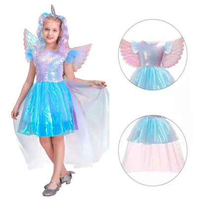 Fantasia Completa Unicórnio - Vestido + Tiara + Asas