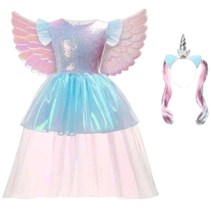 Fantasia Completa Unicórnio - Vestido + Tiara + Asas